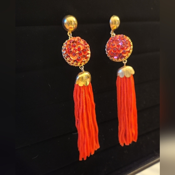 Vintage Red Tassel and sequin earrings - Picture 6 of 7